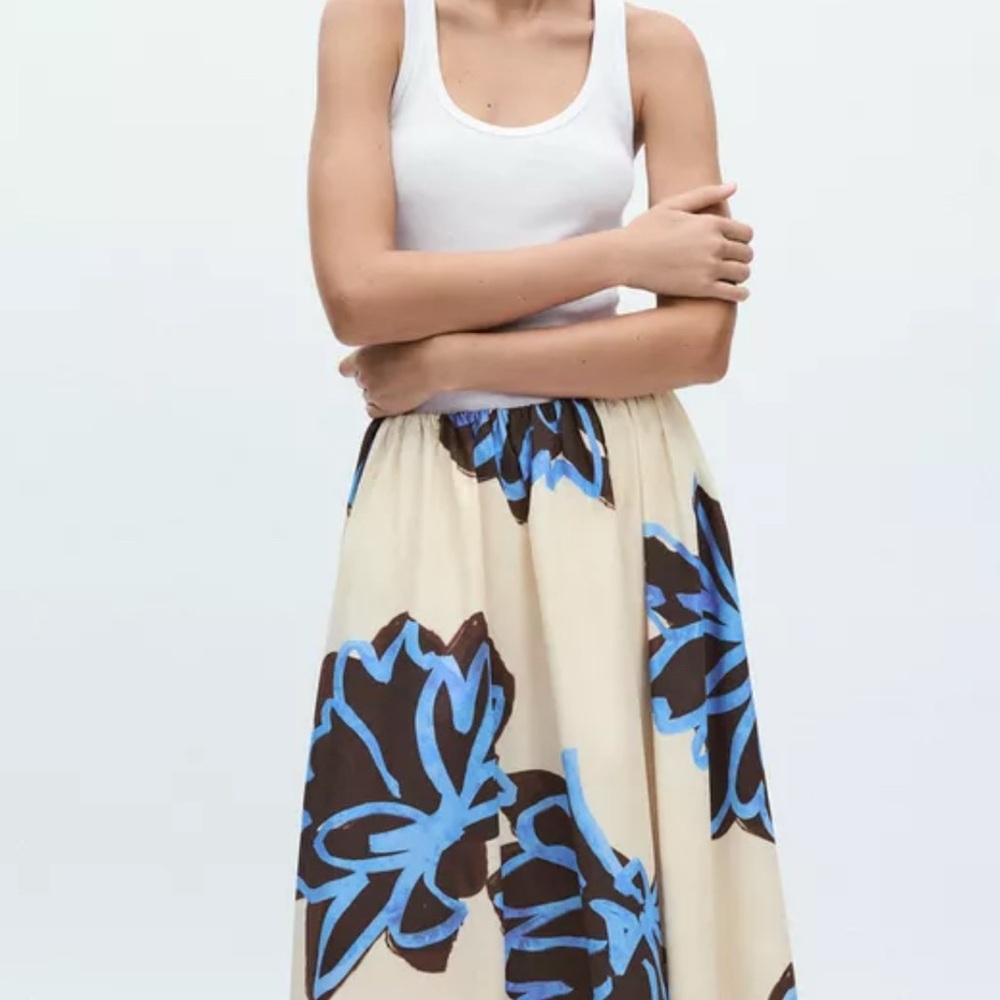 Zara A-Line Skirt with Blue and Brown Floral Design